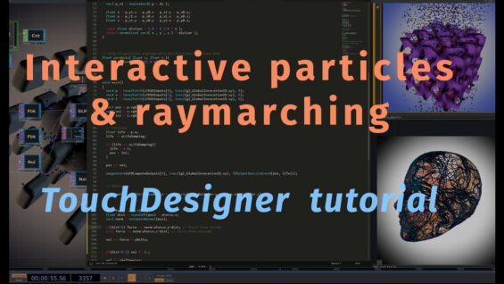 Interactive particles & raymarching (SDF) geometry. TouchDesigner tutorial