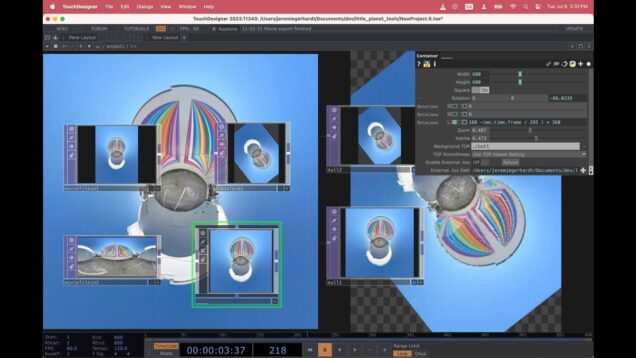 Animation of little planet image generated with Touchdesigner.pano movie