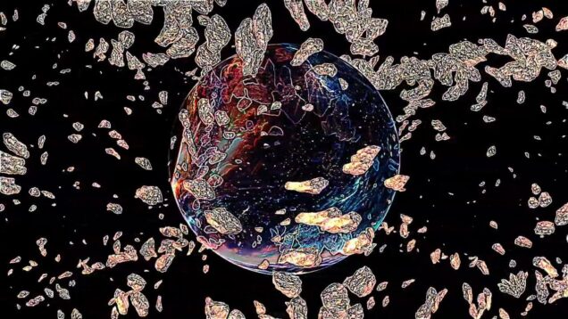 Giant Rock belt spinning around Giga planet in TouchDesigner