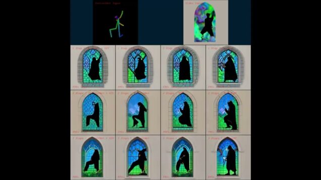 "dancing grim reaper in church window" – experiment in TouchDesigner with StreamDiffusion