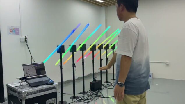 Immersive Real-time Interactive Rotating motor 360 tube control by touchdesigner and azure kinect